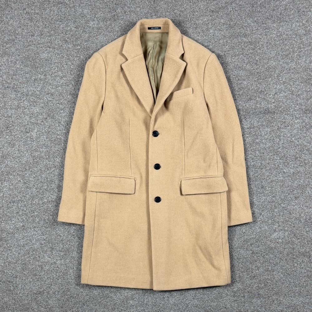 Club Monaco Tan Wool Mid Length Single Breasted Overcoat Men’s 38 Preppy Jacket